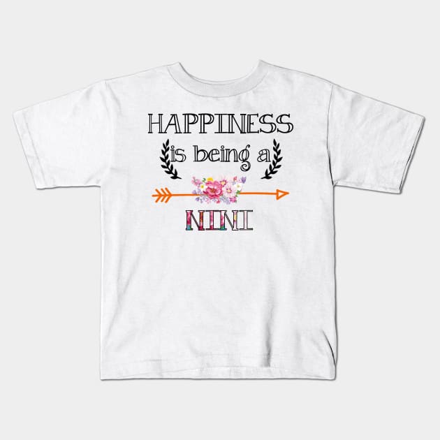 Happiness is being Nini floral gift Kids T-Shirt by DoorTees